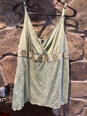 Wet Seal Sage Green Beaded V-Neck Camisole